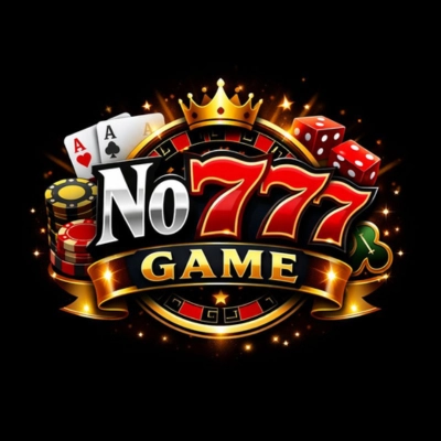No777 Game logo featuring golden crown, red 777 numbers, playing cards, dice, casino chips, and a premium gaming badge on a black background.