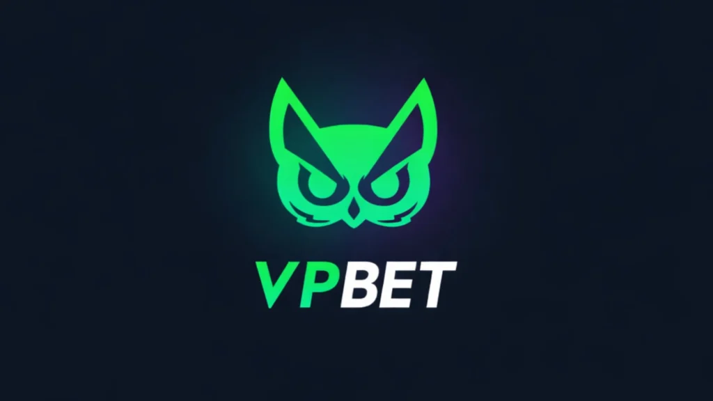 VPBET logo with a green owl icon and simple modern text on a dark background.