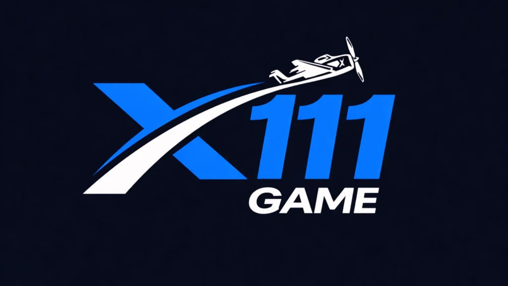 X111 GAME logo with a stylized airplane flying upward over bold blue text on a dark background.