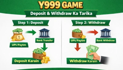 Y999 Game deposit and withdrawal guide showing UPI, Paytm, and bank transfer options.