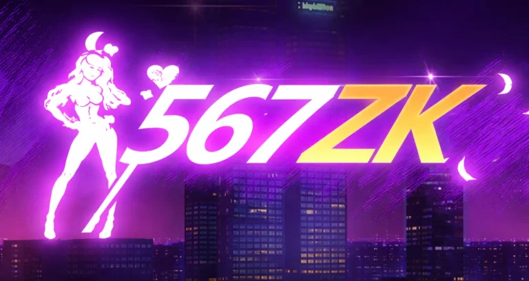 567ZK Game logo displayed on a neon-themed city background representing an online gaming platform