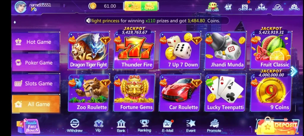 567ZK Game app interface showing multiple online games like slots, poker, roulette, and jackpot options on a mobile screen