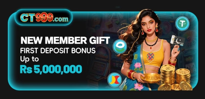 CT999 new member gift banner showing first deposit bonus offer up to Rs 5,000,000