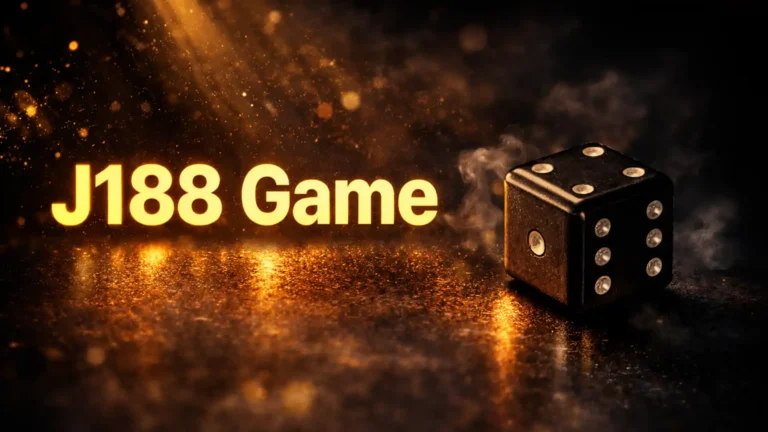 J188 Game banner image with glowing title text and a black dice on a dark golden background