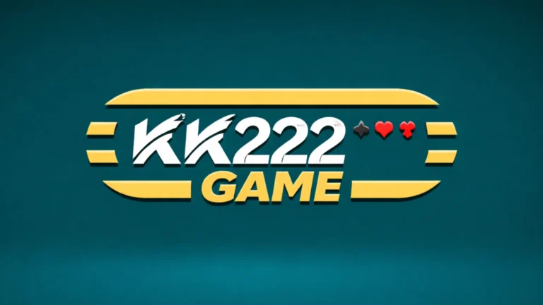 KK222 Game official logo design in 4K resolution with modern typography and casino-style symbols on a dark green background