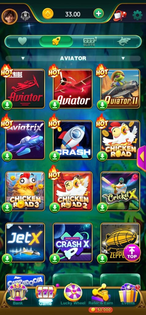 PAK Aviator slots games interface showing VIP Level Up Bonus banner and popular games list