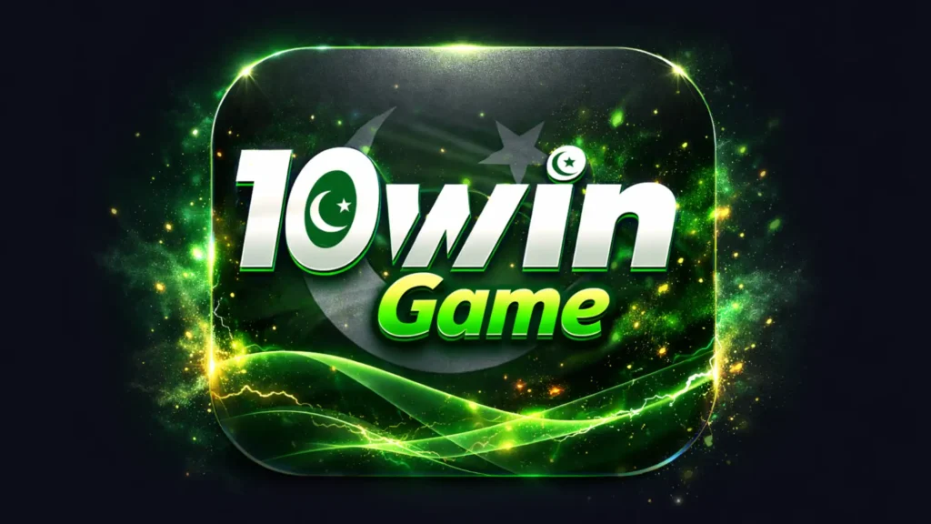 10Win Game logo with green neon special effects and Pakistani crescent design