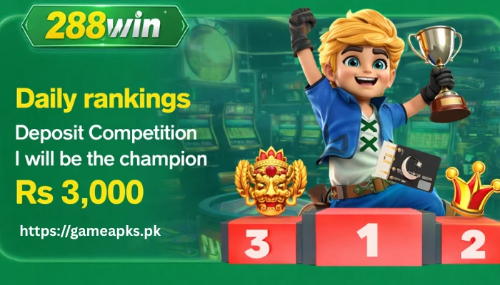 288Win daily rankings deposit competition banner showing Rs 3000 prize and champion winner