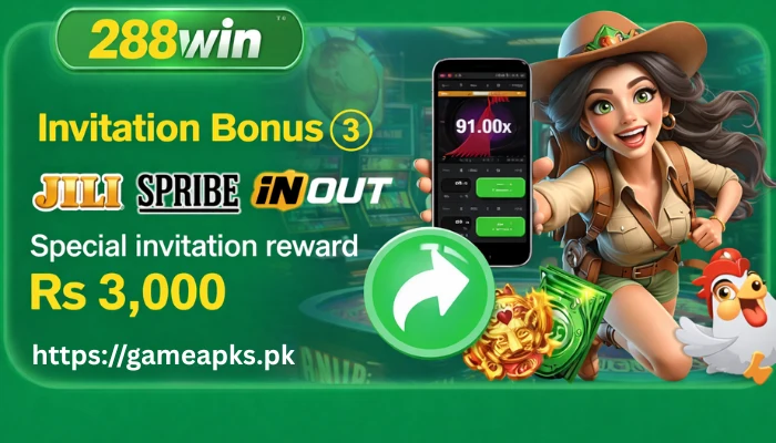 288Win Invitation Bonus banner showing Rs 3000 reward with JILI, Spribe and INOUT games and mobile screen display