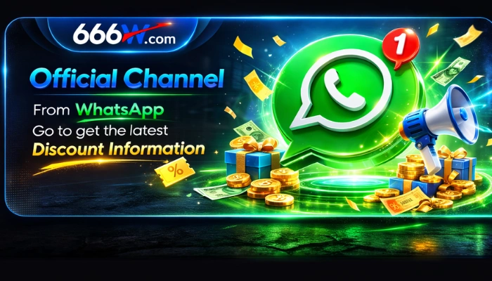 666W Game WhatsApp official channel discount information banner