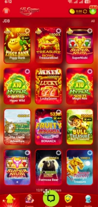6E Game JDB slot games interface showing Piggy Bank, Super Niubi, Lucky 777, Fruit Bonanza and other popular casino games