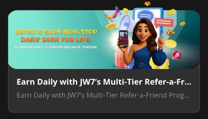 JW7 Game daily earnings reward promotion banner