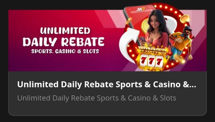 JW7 Game daily rebate cashback offer banner