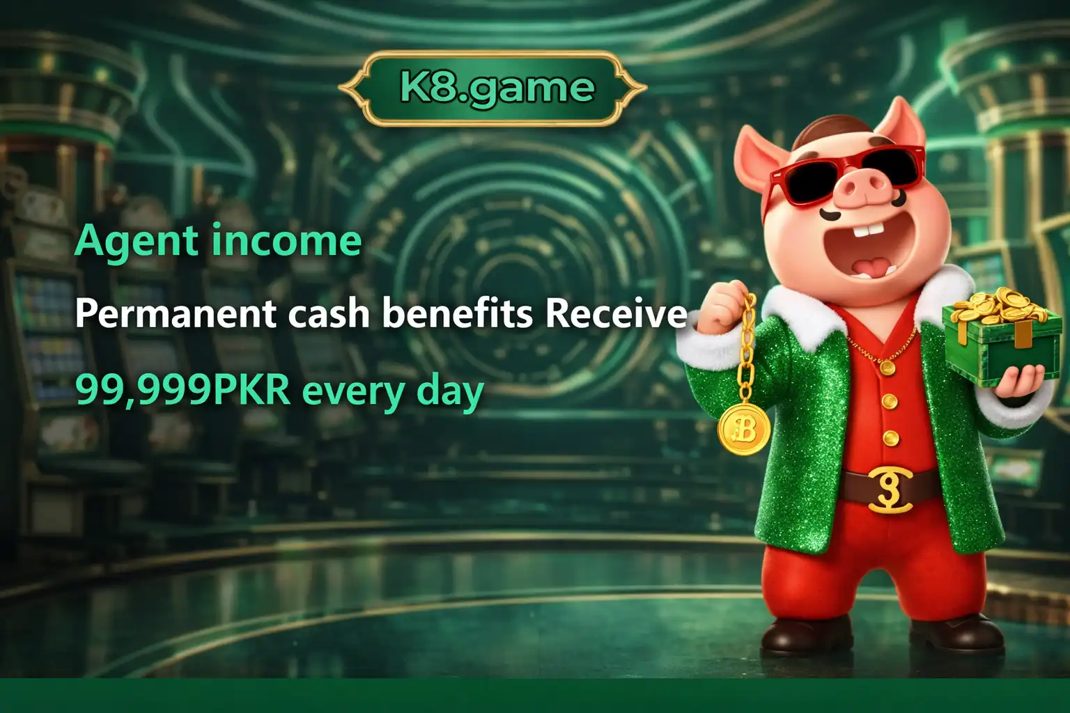 K8 Game agent income banner showing commission and referral earnings