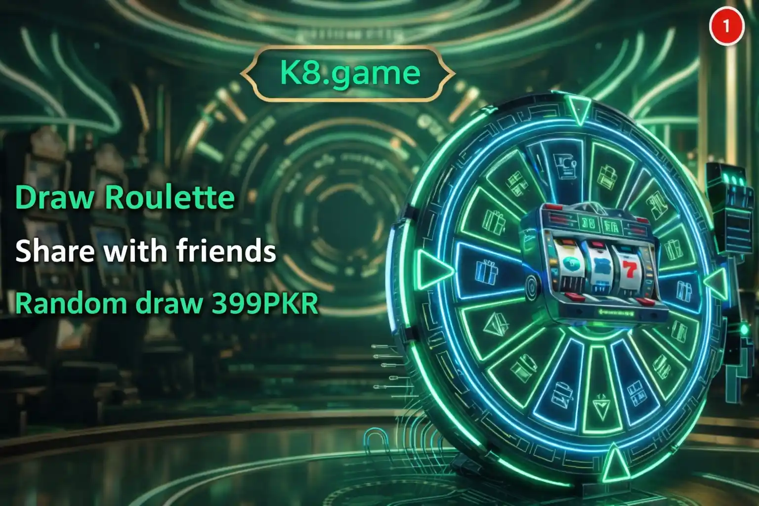 K8 Game draw roulette banner featuring spin and draw rewards