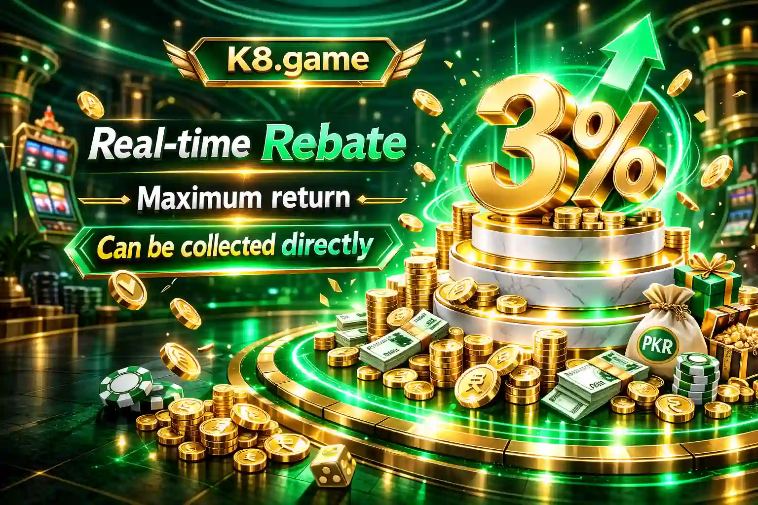 K8 Game rebate bonus banner highlighting cashback rewards