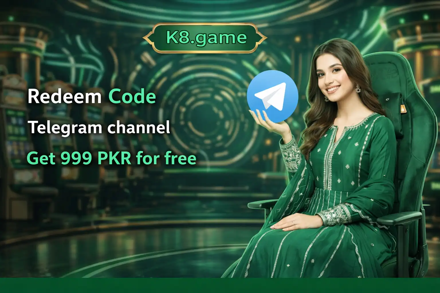 K8 Game redeem code banner showing bonus activation option