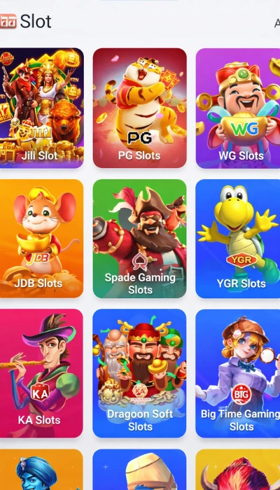 S55 Game slot providers section featuring PG Slots, WG Slots, JDB Slots, Spade Gaming, and Dragon Soft.