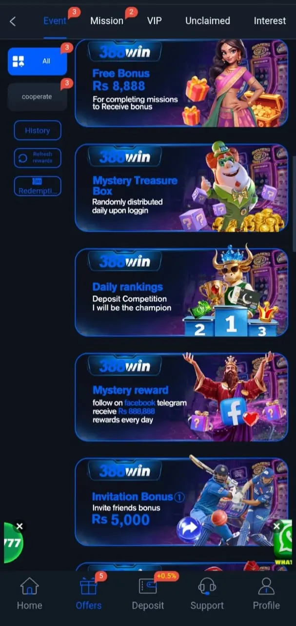 388Win Game special reward offer banner