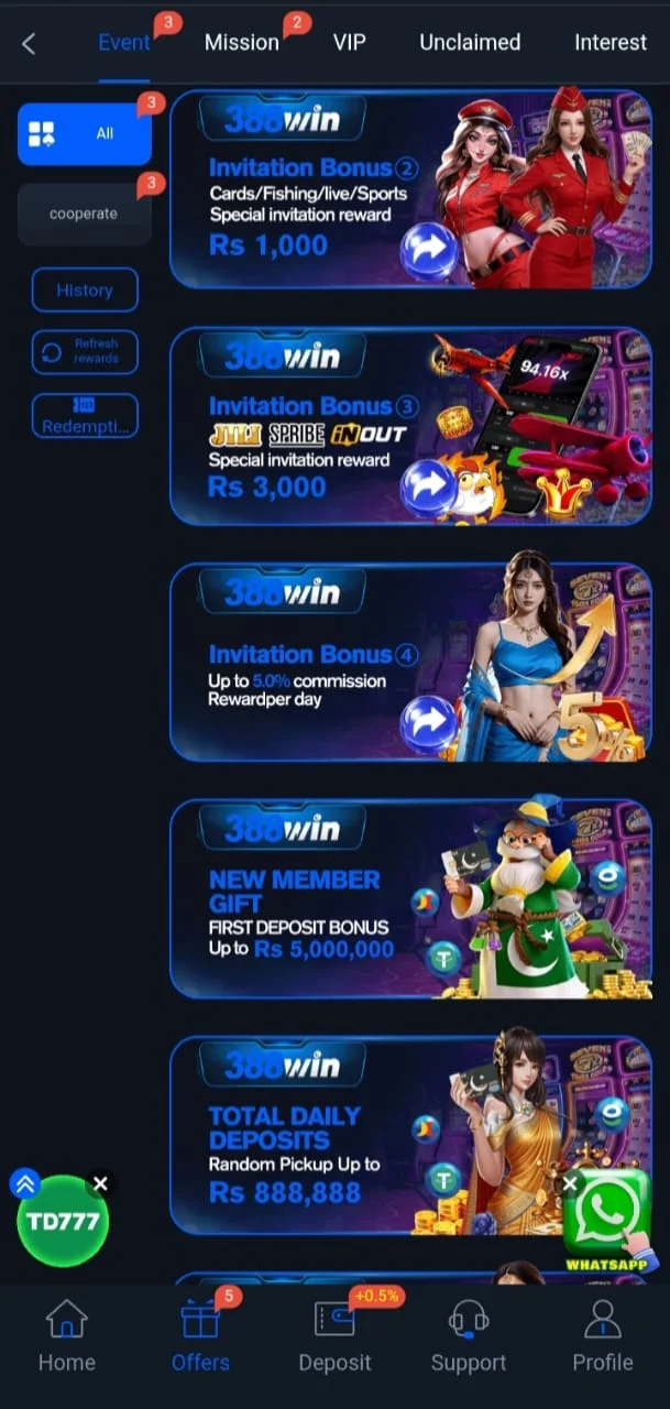 388Win Game promotional bonus offers banner