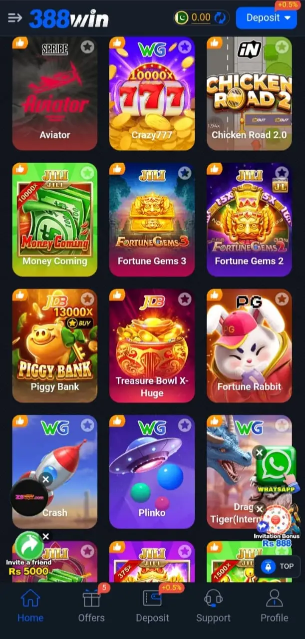 388Win Game app interface dashboard preview