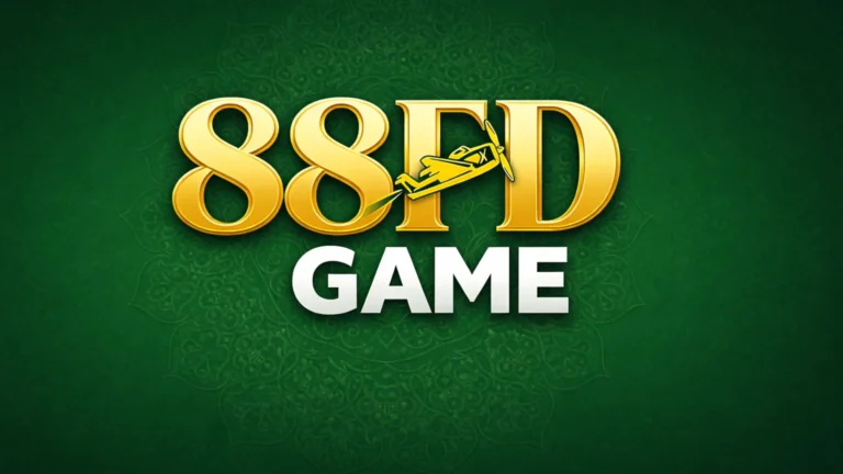 88FD Game official logo design with gold 3D text on dark green patterned background