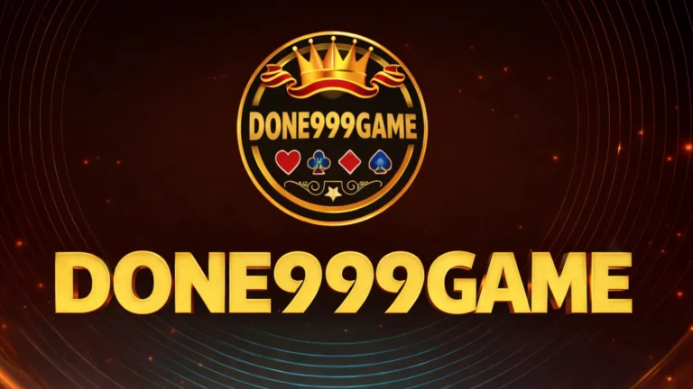Done999 Game casino-style logo with golden crown emblem and bold 3D gold typography on dark red background