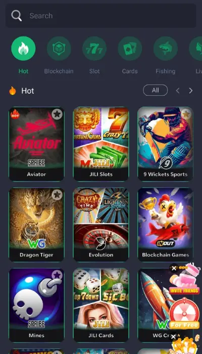 HQ177 Game app interface showing popular games like Aviator, JILI Slots, Dragon Tiger, and card games