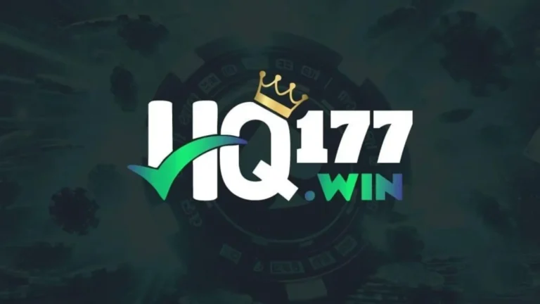 HQ177 Win mobile gaming platform logo with crown and green check mark on dark background