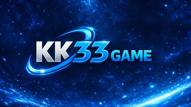 KK33 Game logo with glowing blue special effects on a cosmic blue background