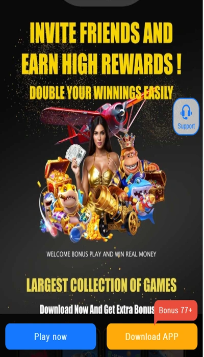 Invite friends and earn high rewards gaming promotion banner with casino style games and bonus offers