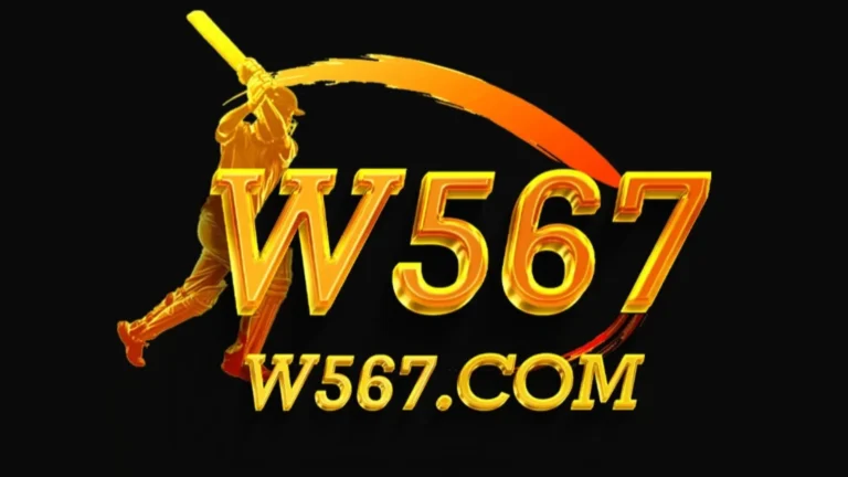 Official W567 Game logo featuring a golden cricket player silhouette and website link.