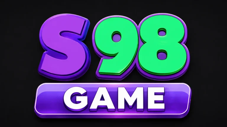 S98 GAME 3D logo with vibrant purple and green typography on dark background